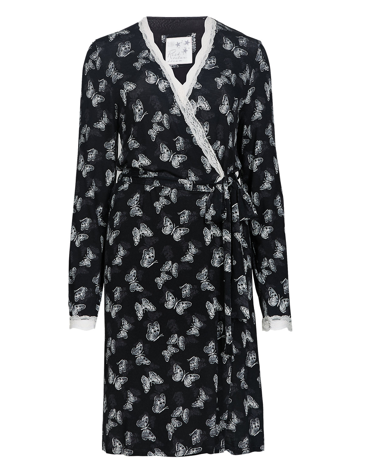 Marks and Spencer M&5 MONO Butterfly Print Wrap Dressing Gown