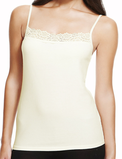 Marks and Spencer - - M&5 LIGHT-CREAM Cotton Rich Lace Trim StayNew Camisole - Size 6 to 22