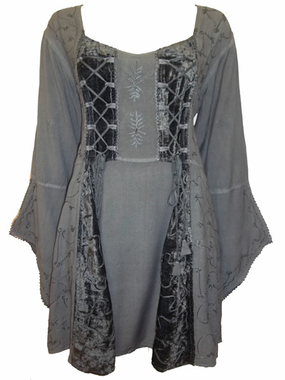 Eaonplus SilverGrey Embroidered Renaissance Gothic Corset Tunic Top ...