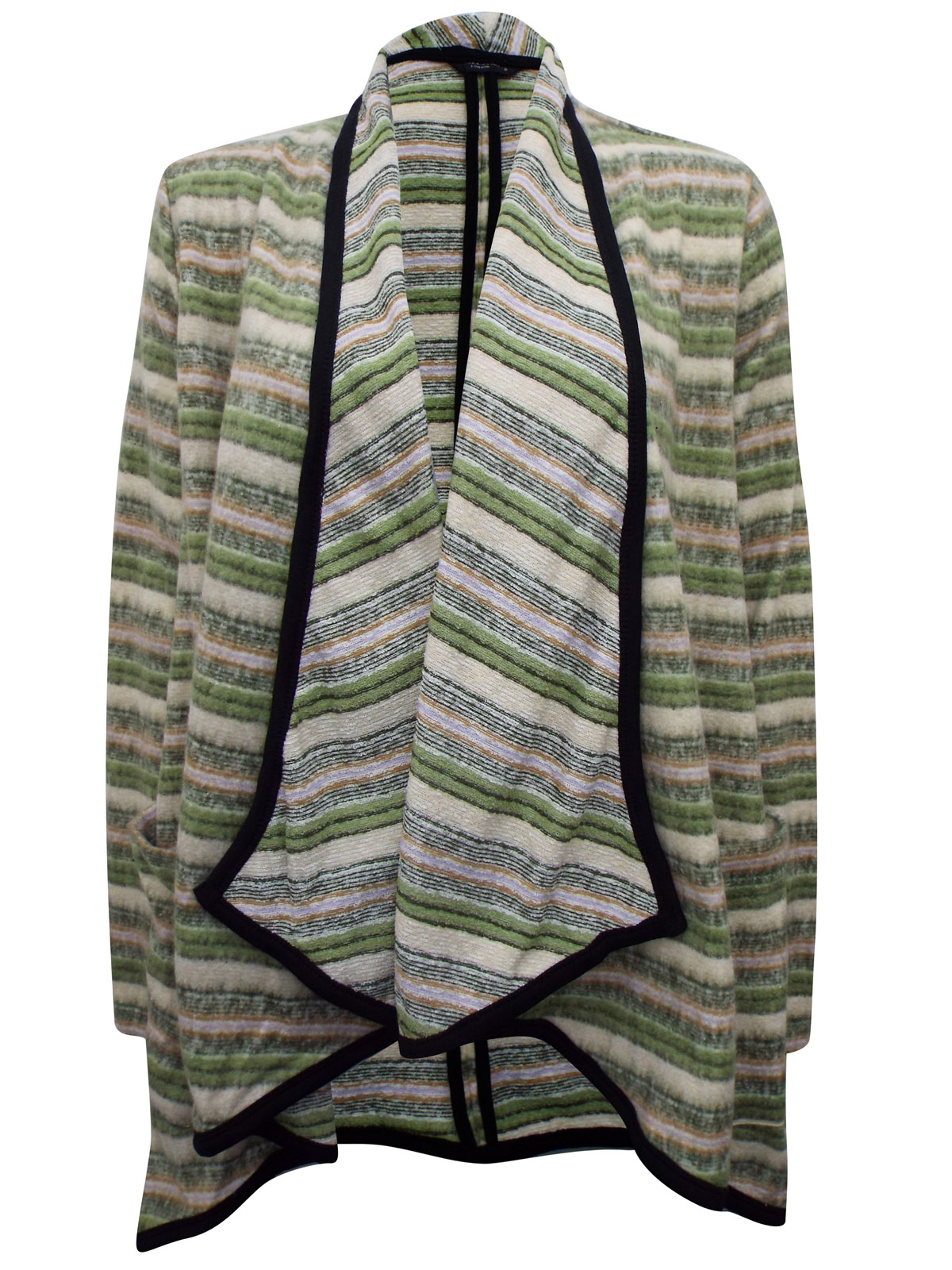 Collection London - - GREEN Horizontal Stripe Knitted Open Front ...