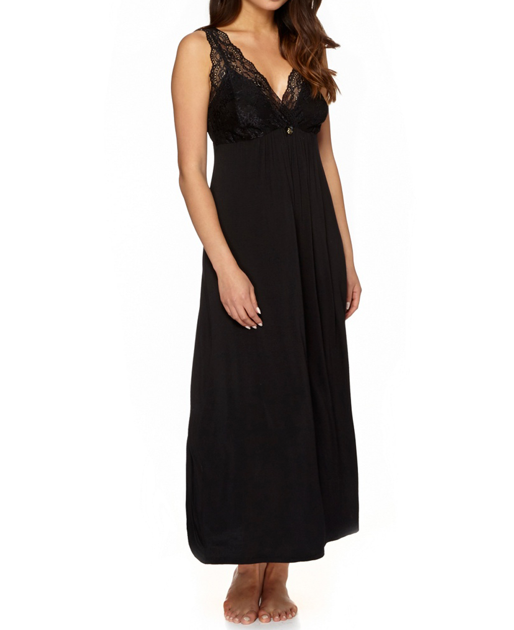 Debenhams - - D3benhams BLACK Delicate Lace Long Nightdress - Size 8 to 14