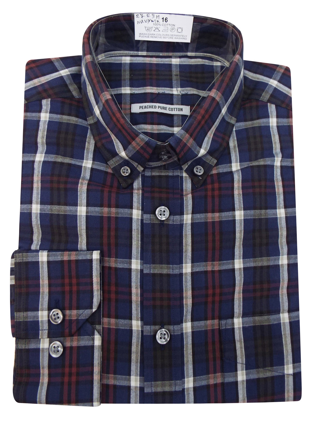 Marks and Spencer - - M&5 Mens NAVY Peached Pure Cotton Checked Long ...