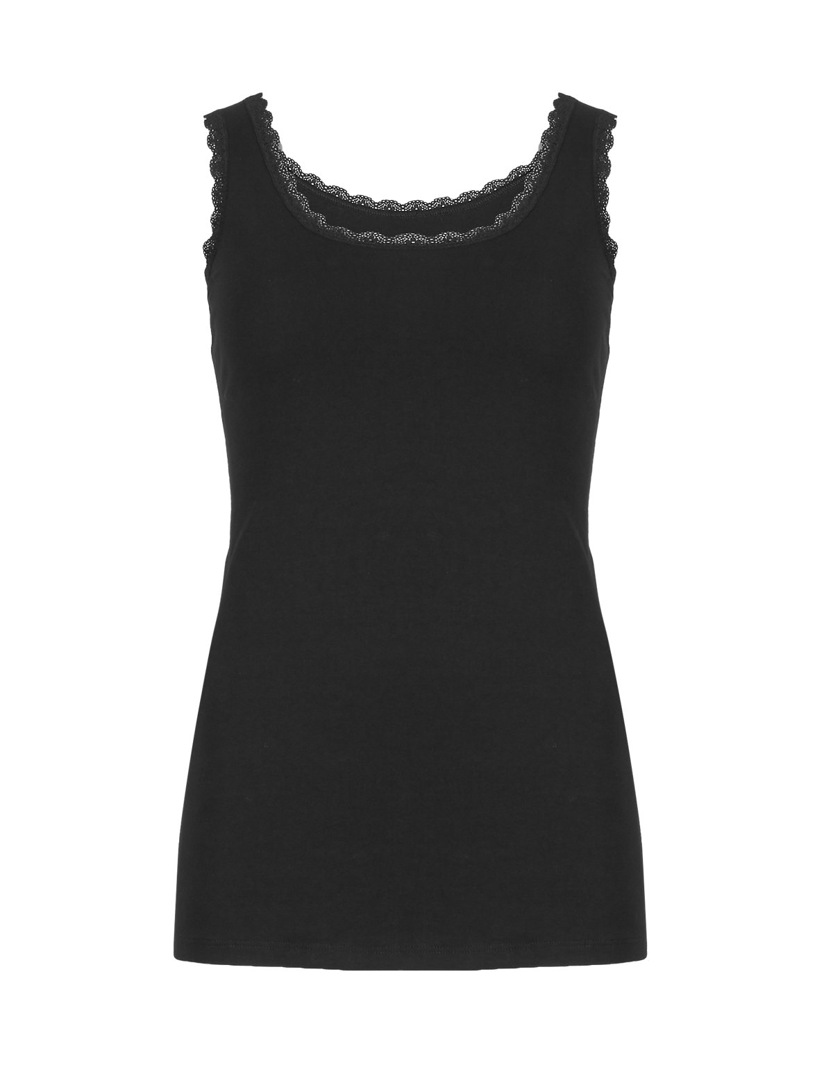 Marks and Spencer - - M&5 BLACK Cotton Rich Lace Trim Vest - Size 6 to 20