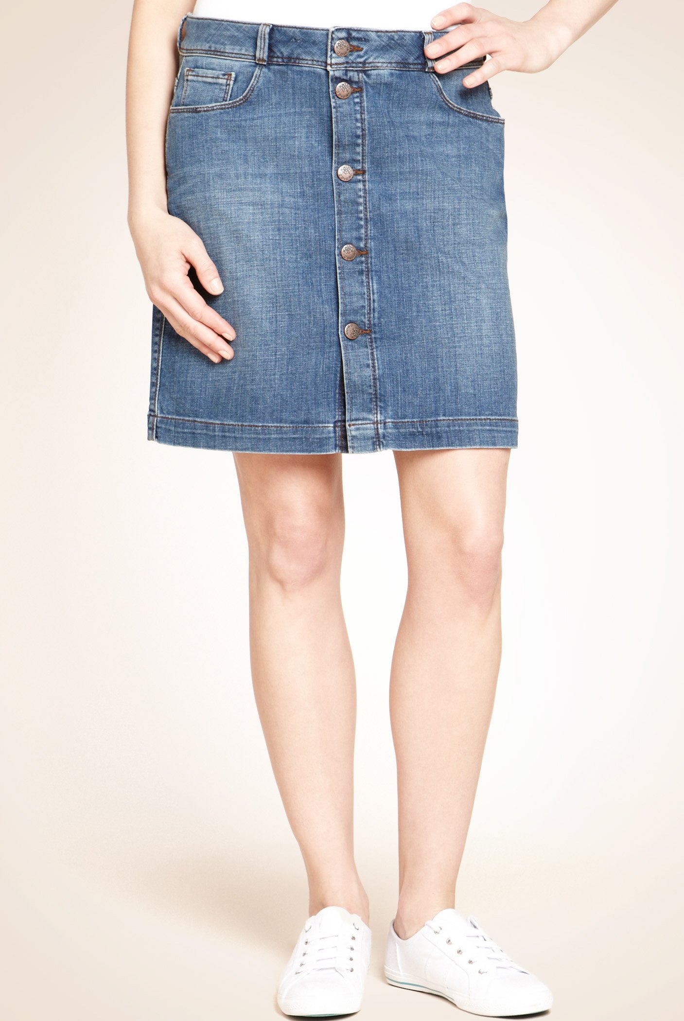 Marks and Spencer - - M&5 BLUE Cotton Rich Button-Down Denim Skirt ...