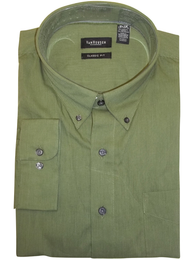 Van Heusen - - Van Heusen Mens GREEN Cotton Rich Long Sleeve Striped ...