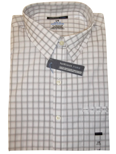 Van Heusen - - Van Heusen Mens WHITE Slim Fit Long Sleeve Checked Shirt ...