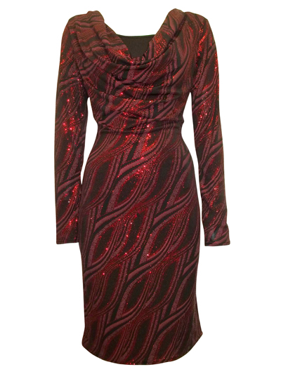 Zuppe RED Cowl Neck Glitter Wave Midi Dress - Size 10 to 16